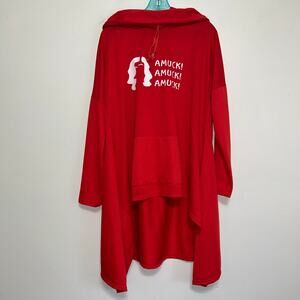 Red AMUCK Witch Graphic Hooded Shirt 2XL High Low Hem